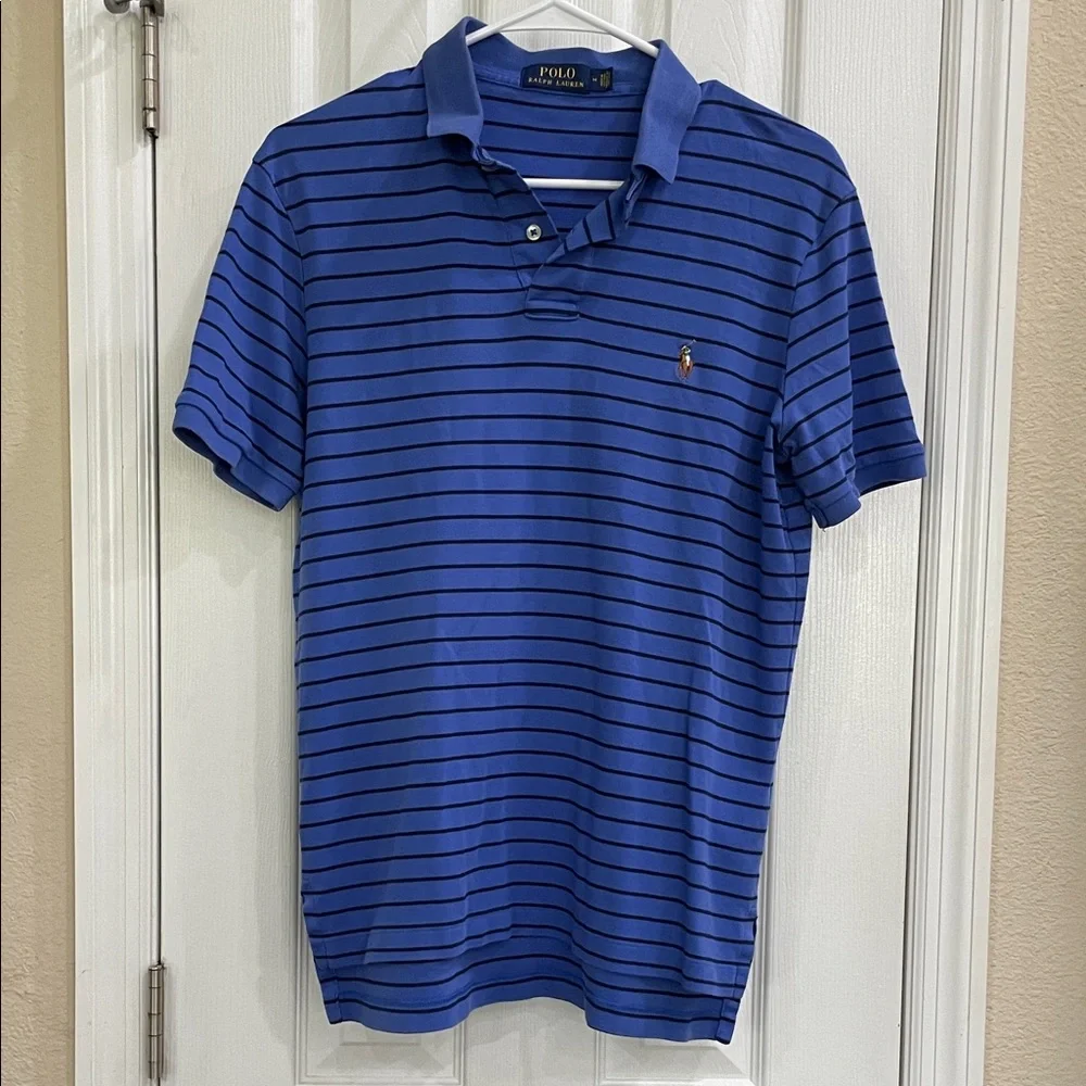 Polo by Ralph Lauren Men's Royal Blue Striped Polo with multicolor pony size M